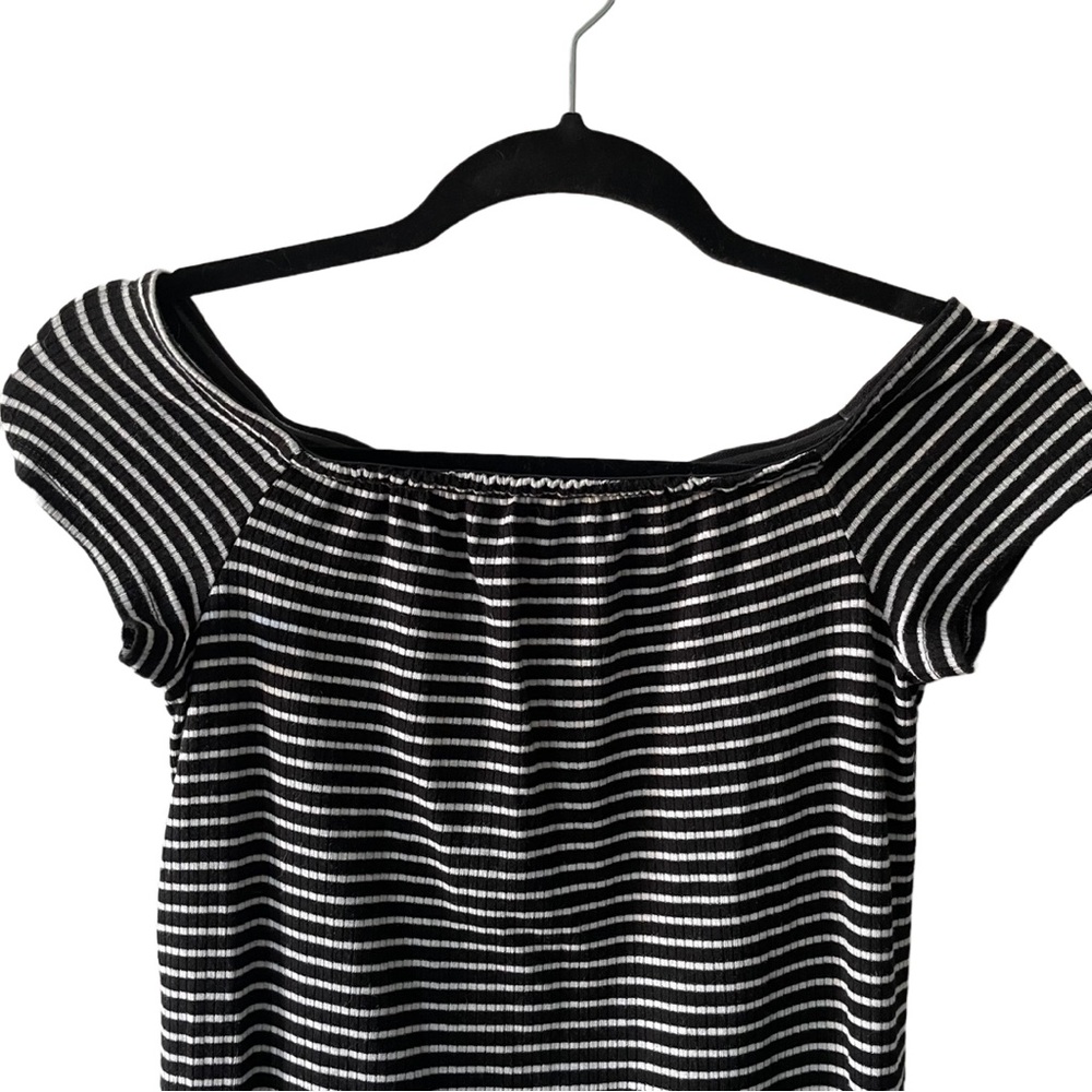 SO Black and White Striped Off Shoulder Dress